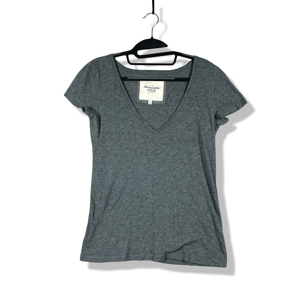 Abercrombie & Fitch V-Neck Tee Women S Gray Minimalist Basics Athleisure Y2K